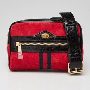 Gucci Red/Black Suede/Patent Leather Vintage Web Ophidia Small Belt Bag